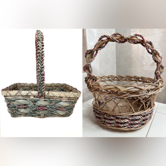 2 Large Beautiful Mauve, Teal Wicker Baskets - Picture 1 of 16